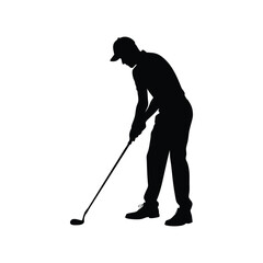 Silhouette of a golfer in action preparing to swing golf club on white background