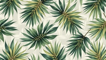 woven palm leaf pattern mural in pale greens and muted gold. organic minimalism. magic add on: leaf vein texture detail.