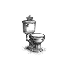 Vintage Engraving of Ornate Antique Toilet, drawn in an engraved, woodcut style with fine details sketch engraving vector illustration. Scratch board imitation. Black and white image. flat vector