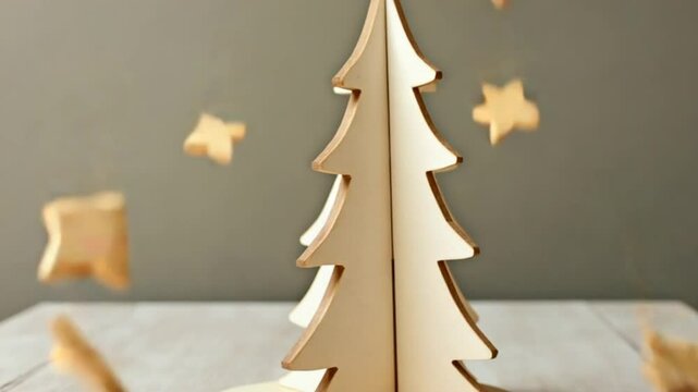 Glue Wooden Christmas tree Gift idea. Do it yourself instruction eco-friendly decoration. Zero waste Making handmade presents children's diy projects. Holiday family time. Creative activity