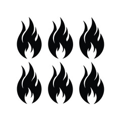 Simple black flame icons arranged in grid isolated on white background suitable for design elements