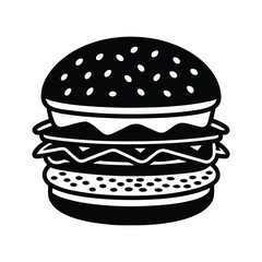 Bold black and white illustrated hamburger vector suitable for restaurant and food related concepts