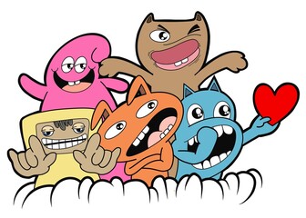 Hand-drawn illustrations, monsters doodle, Hand Drawn cartoon monster illustration,Cartoon crowd doodle hand-drawn Doodle style.