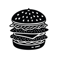 Delicious classic burger vector illustration in bold black and white style isolated