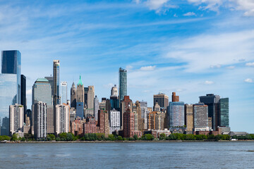 Fototapeta premium New York, United States. New York city skyline in Midtown Manhattan. USA, NYC, NY, Manhattan. Lower Manhattan skyline. New York from New Jersey. Downtown Manhattan. American financial center