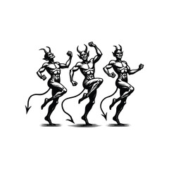 Vintage Devil with horns Engraving Illustration, drawn in an engraved, woodcut style with fine details sketch engraving vector illustration. Scratch board imitation. Black and white image. flat vector