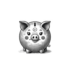 Vintage Cute pigy bank Engraving Illustration, drawn in an engraved, woodcut style with fine details sketch engraving vector illustration. Scratch board imitation. Black and white image. flat vector 