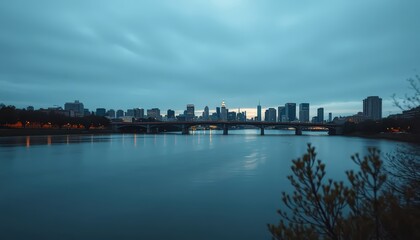 Naklejka premium a cityscape at dusk