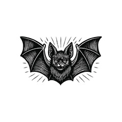 Vintage Bat with wings Illustration, drawn in an engraved, woodcut style with fine details sketch engraving vector illustration. Scratch board imitation. Black and white image. flat vector design