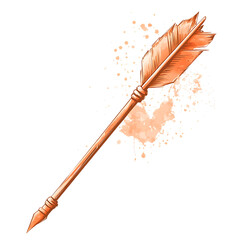 Artistic Arrow with Creative Flair in Vibrant Apricot Isolated on Transparent Background