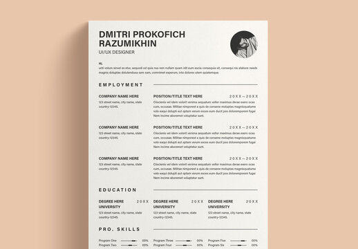 Black and White Professional Resume Template Design Layout