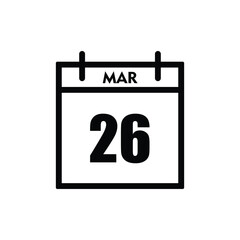 calender icon, 26 march icon with white background