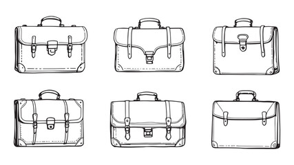 Retro Leather Briefcase line art drawing focused on detailed craftsmanship