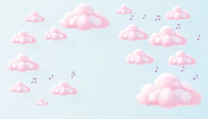Obraz premium Cartoon illustration of pastel-colored clouds floating in a light blue sky