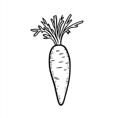 A simple black and white illustration of a fresh orange carrot