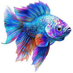 Colorful betta fish illustration on transparent background on png transparent background
