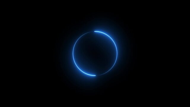 A glowing neon blue circle emits radiant energy in a dark background, creating a futuristic, digital, and minimalist visual often seen in loading or progress animations.
