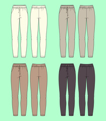 Jogger bundle technical drawing fashion flat sketch vector illustration template front and back views outline CAD mockup