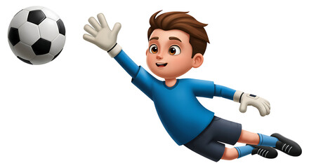 2D Cartoon Goalkeeper Diving – Transparent Background