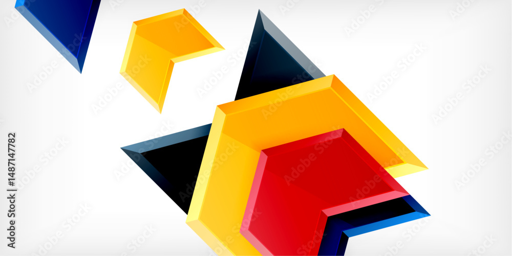 Aufkleber Abstract geometric shapes overlap, creating dynamic composition. Bright colors contrast against dark background. Modern design element.