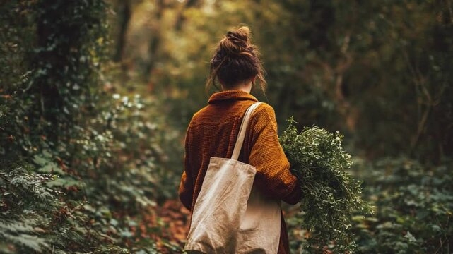 Solitude in the Woods: A figure, swathed in warmth, is captured in the tranquil embrace of an ethereal woodland setting, embodying a serene journey through nature.