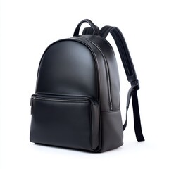 Naklejka premium Black leather backpack product shot on white background