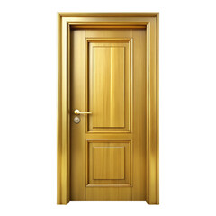 Elegant Golden Wooden Door with Glossy Finish isolated on transparent white background, clipping path