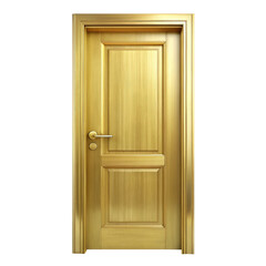 Elegant Golden Wooden Door with Glossy Finish isolated on transparent white background, clipping path