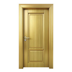 Elegant Golden Wooden Door with Glossy Finish isolated on transparent white background, clipping path