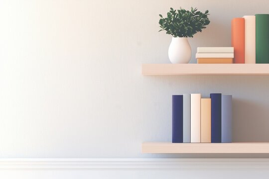 Serene Modern Home Office Backdrop With Shelving, Books, And Greenery Creating A Soothing Atmosphere For Virtual Meetings