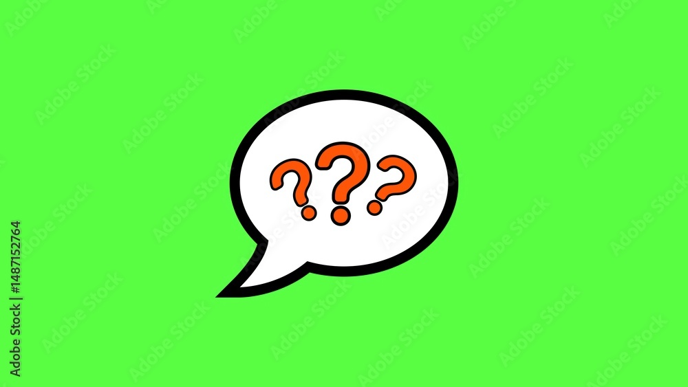 Poster three question marks symbolized inside a speech bubble on a bright green background representing unc