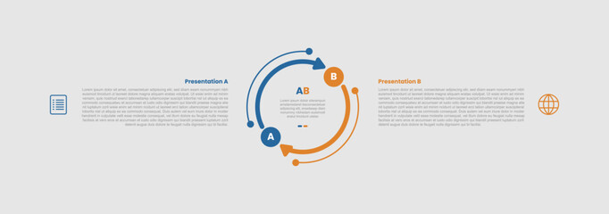 2 stage infographic diagram opposite comparison with outline circle arrow edge circular with two step for slide presentation