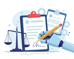 Robotic hand signing legal document contract agreement