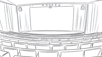 Fototapeta premium Empty theater, auditorium, sketch, interior, artistic drawing, for background, presentation, illustration