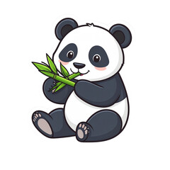 Fototapeta premium Adorable Panda Bear Cub Enjoying Fresh Bamboo Shoots Cartoon Illustration