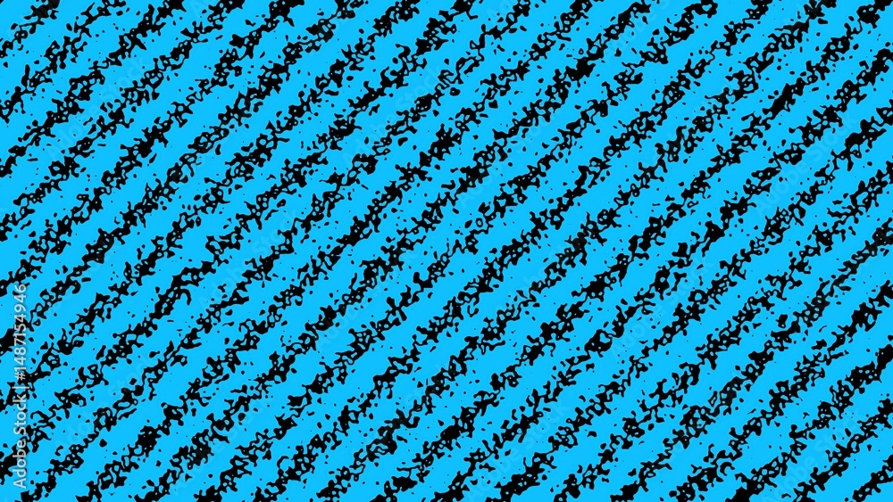 Poster abstract diagonal textured pattern in black against a vibrant blue background creating a visual desi