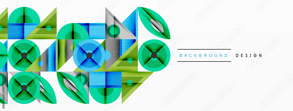 Fototapete Abstract geometric pattern. Blue, green shapes overlap creating modern visual texture. Minimalist design suitable for backgrounds.