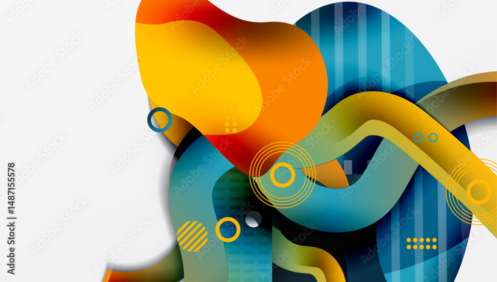 Fototapete Abstract fluid shapes, vibrant colors, dynamic composition. Modern design elements create visual interest, smooth gradients present.