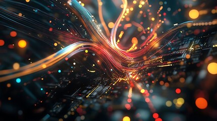 Abstract processor chip with sparkling wires