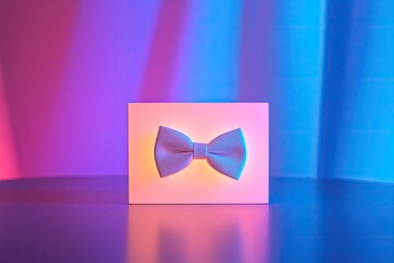 Fototapeta premium Illuminated bow tie design on a light pink box.