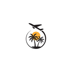 Air Plane and palm tree icon for travel logo vector