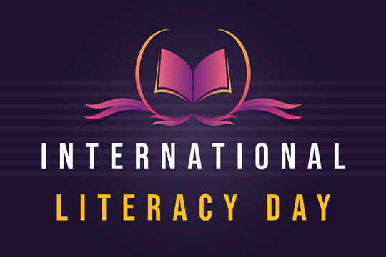International Literacy Day Vector Illustration with Open Book Logo and Education Theme