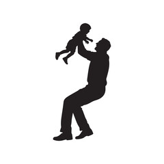 Father Lifting Child Silhouette – Black Vector Clipart on White Background