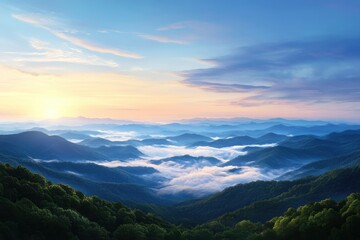 Obraz premium Morning sunrise over mountain landscape scenic view nature photography serene environment peaceful atmosphere