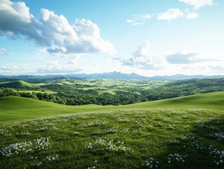 Obraz premium Breathtaking scenic view of rolling green hills nature landscape daylight serene environment wide angle