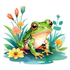 Green frog on a leaf transparent 