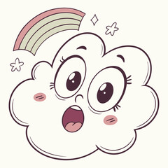 Obraz premium Wide surprised eyes popping from fluffy cloud-shaped cartoon face