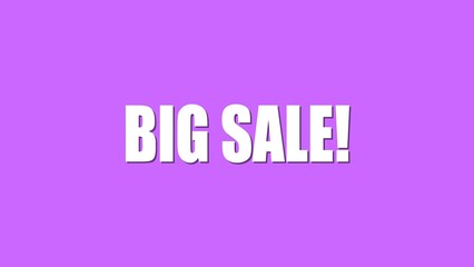 Bold white text big sale announcement on a purple background for advertising promotions and discounts in a retail environment