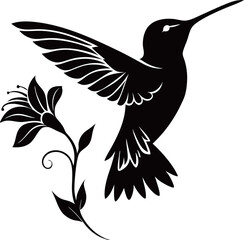 Fototapeta premium Hummingbird in Flight Near Berries Outline