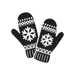 Snowflake Pattern Winter Mittens Illustration – Cozy Knitted Monochrome Design